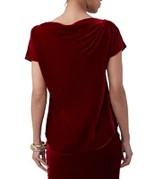 Trina Turk Sintha Velvet Drape Boat Neck Short Sleeve Top