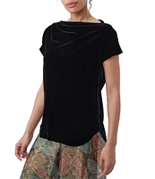 Trina Turk Sintha Velvet Drape Boat Neck Short Sleeve Top