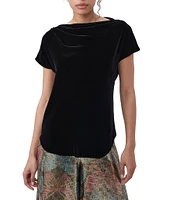 Trina Turk Sintha Velvet Drape Boat Neck Short Sleeve Top