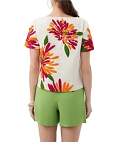 Trina Turk Siona Floral Embroidered Round Neck Short Sleeve Top