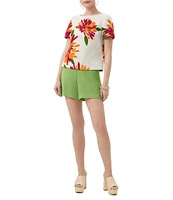 Trina Turk Siona Floral Embroidered Round Neck Short Sleeve Top