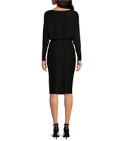 Trina Turk Solid Jersey Boat Neck Blouson Long Sleeve Sheath Dress