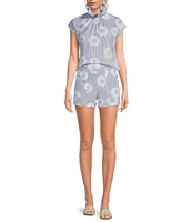 Trina Turk Soothe Cassis Cotton Floral Print Pull-On Coordinating Shorts