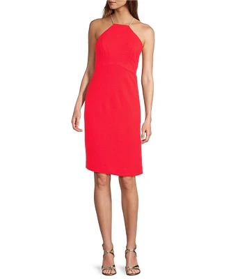 Trina Turk Sora Crepe Knit Halter Neck Sleeveless Sheath Dress