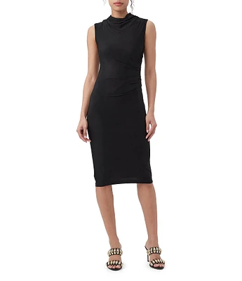 Trina Turk Spruce Slinky Jersey High Cowl Neck Sleeveless Ruched Side Dress