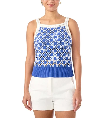 Trina Turk Suez Geometric Knit Square Neck Sleeveless Cami