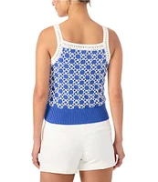 Trina Turk Suez Geometric Knit Square Neck Sleeveless Cami