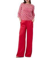 Trina Turk Sun Geometric Lace Boat Neck 3/4 Bell Sleeve Top