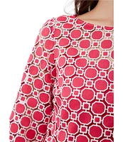 Trina Turk Sun Geometric Lace Boat Neck 3/4 Bell Sleeve Top