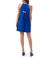 Trina Turk Tapa 2 Crepe Knit Halter Neck Sleeveless Rhinestone Bow Back Mini Dress