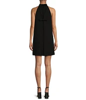 Trina Turk Tapa Crepe Knit Halter Neck Sleeveless Bow Shift Dress