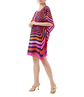Trina Turk Theodora Geometric Print Silk Square Neck Elbow Sleeve Caftan Dress