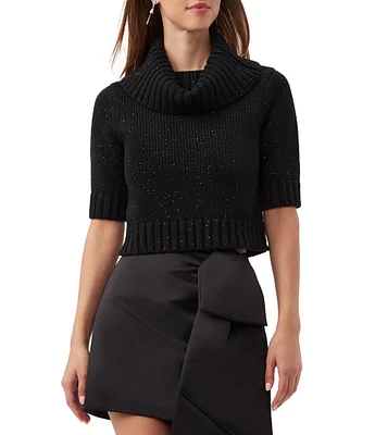 Trina Turk Titania Ribbed Knit Cowl Turtleneck Elbow Sleeve Sweater