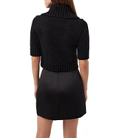 Trina Turk Titania Ribbed Knit Cowl Turtleneck Elbow Sleeve Sweater