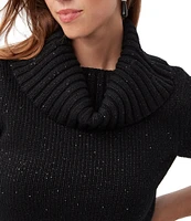 Trina Turk Titania Ribbed Knit Cowl Turtleneck Elbow Sleeve Sweater