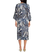 Trina Turk Topspin Printed Satin V-Neck 3/4 Bell Sleeve Wrap Dress