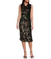 Trina Turk Twinkling Tinsel Burnout Cowl Neck Sleeveless Dress