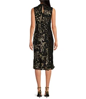 Trina Turk Twinkling Tinsel Burnout Cowl Neck Sleeveless Dress