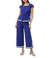 Trina Turk Valence Stretch Linen Blend Square Neck Cap Sleeve Button Front Top
