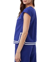 Trina Turk Valence Stretch Linen Blend Square Neck Cap Sleeve Button Front Top