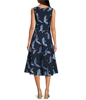 Trina Turk Valor Printed Jacquard Square Neck Sleeveless A-Line Midi Dress