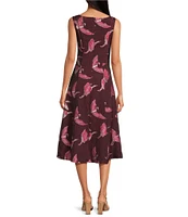 Trina Turk Valor Printed Jacquard Square Neck Sleeveless A-Line Midi Dress