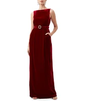 Trina Turk Vedda Velvet Boat Neck Sleeveless Belted Column Dress