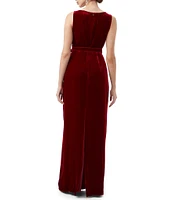 Trina Turk Vedda Velvet Boat Neck Sleeveless Belted Column Dress