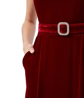 Trina Turk Vedda Velvet Boat Neck Sleeveless Belted Column Dress