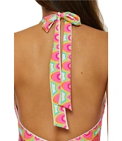 Trina Turk Venus Abstract Border Plunge One Piece Swimsuit