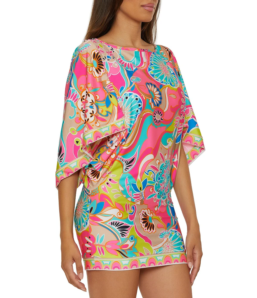 Trina Turk Venus Abstract Border Print Boat Neck Tunic Swim Cover-Up