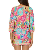 Trina Turk Venus Abstract Border Print Boat Neck Tunic Swim Cover-Up