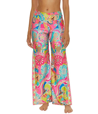 Trina Turk Venus Abstract Border Print Side Slit Swim Cover-Up Pants