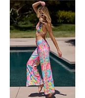 Trina Turk Venus Abstract Border Print Side Slit Swim Cover-Up Pants