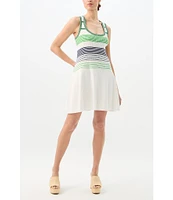 Trina Turk Veronika Stripe Pattern Scoop Neck Sleeveless Mini Dress