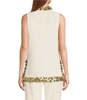 Trina Turk Wonderous 2 Beaded Mock Neck Sleeveless Top