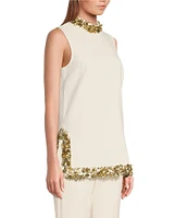 Trina Turk Wonderous 2 Beaded Mock Neck Sleeveless Top