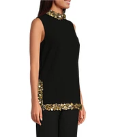 Trina Turk Wonderous 2 Beaded Mock Neck Sleeveless Top