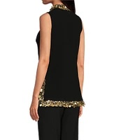 Trina Turk Wonderous 2 Beaded Mock Neck Sleeveless Top