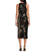 Trina Turk Yanna Petal Paillette Sequin V-Neck Velvet Trim Bow Dress