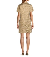 Trina Turk Yina Jacquard Point Collar Short Sleeve Button Front Shift Dress