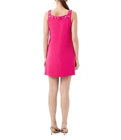 Trina Turk Yokuna Embellished Georgette Square Neck Sleeveless Shift Dress
