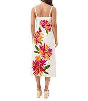 Trina Turk Yona Embroidered Floral Square Neck Sleeveless Side Slit Midi Dress