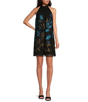 Trina Turk Zana Mock Neck Sleeveless Embroidered Floral Detail Shift Dress