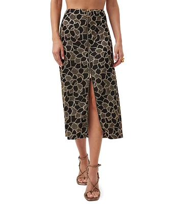 Trina Turk Zane Secret Garden Knit Jacquard Front Zip Midi Skirt