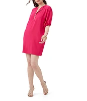 Trina Turk Zariah Round Zip Neck Short Dolman Sleeve Wedge Dress