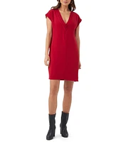 Trina Turk Zula Double Georgette Pleated V-Neck Cap Sleeve Shift Dress