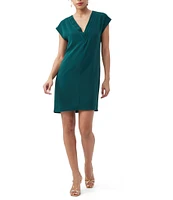 Trina Turk Zula Double Georgette Pleated V-Neck Cap Sleeve Shift Dress