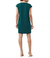 Trina Turk Zula Double Georgette Pleated V-Neck Cap Sleeve Shift Dress