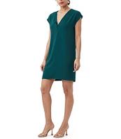 Trina Turk Zula Double Georgette Pleated V-Neck Cap Sleeve Shift Dress